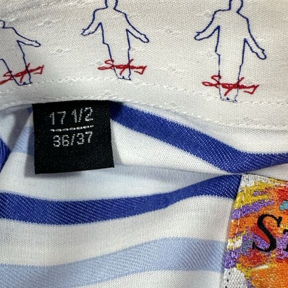 Steve Harvey Blue Stripe Men’s Dress Shirt 17.5 37 French Cuff Cotton NWT - Picture 5 of 14